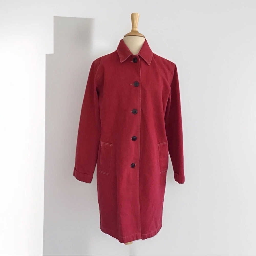 Denim & Co. Heavy Weight Red Heavy Denim Lined Button Front  Topstitched Coat M